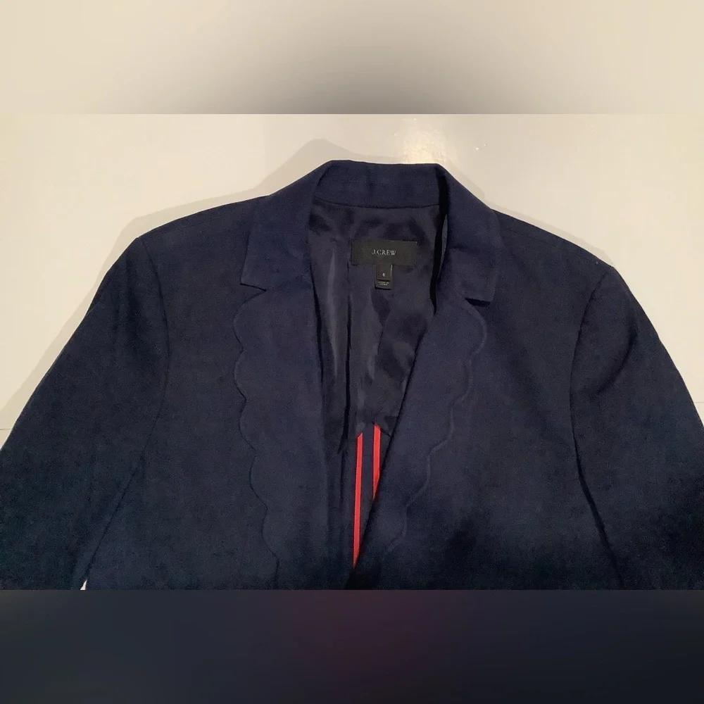 J. Crew Linen Blend Navy Blue Scalloped Lightweight Blazer 6 Academia - Picture 6 of 11